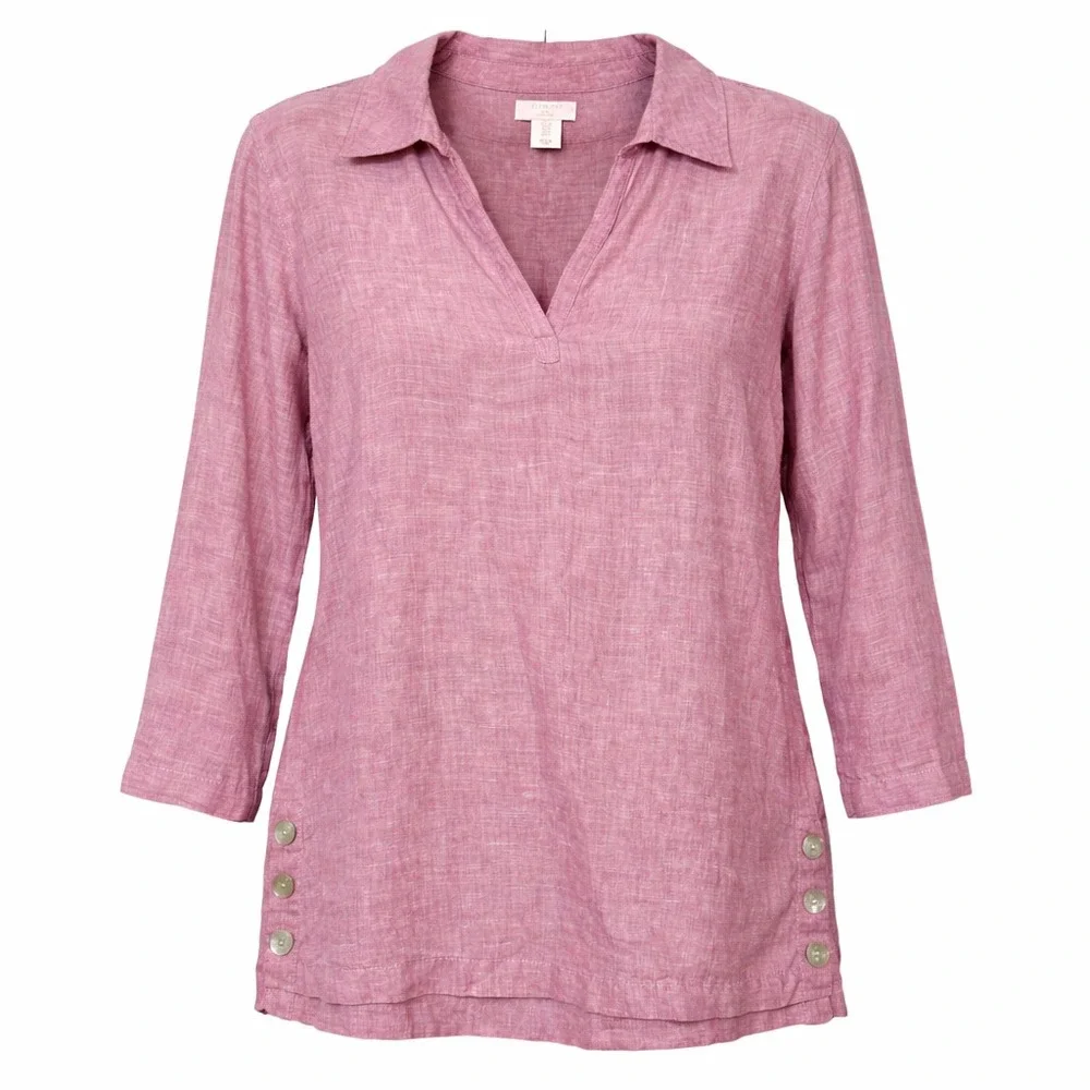 St. Tropez Linen Coastal Minamilist Tunic Top Womens Size S Timeless Resortcore - Picture 1 of 7